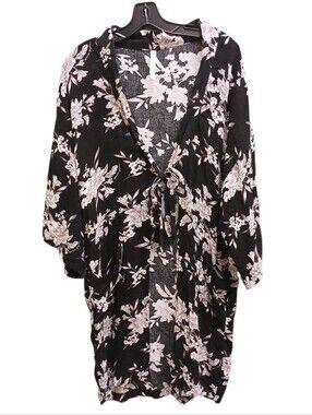 Spiritual Gangster Maya Floral Kimono Black Tie-Front Duster One Size